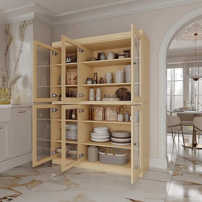 Palace Imports 100% Solid Wood 48.5" Pantry China Cabinet with Clear Glass Doors and Adjustable Shelves (Yellow)