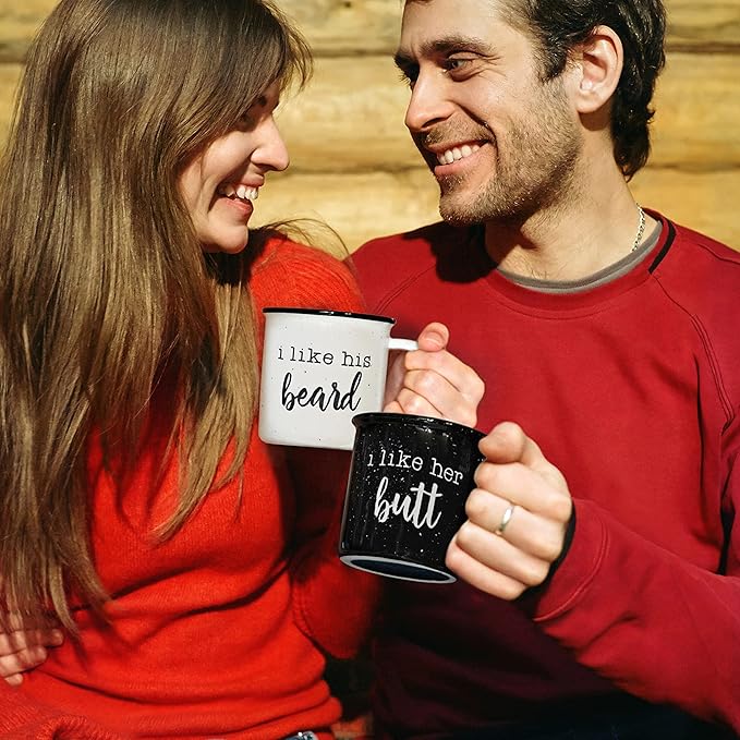 MAINEVENT I Like His Beard I Like Her Butt Coffee Mug Set of 2 11 Ounce, His Her Mug, Couple Wedding Gift