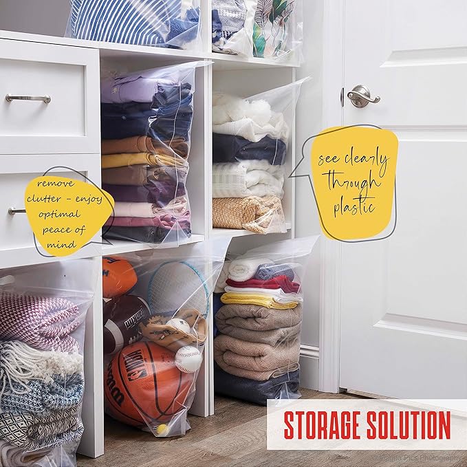 Jumbo Storage 8 Gallon Huge Zipper Storage Bags, 2 Mill Thick Plastic, 20" x 24" Extra Large Size, 50 Count (Shiny Select)