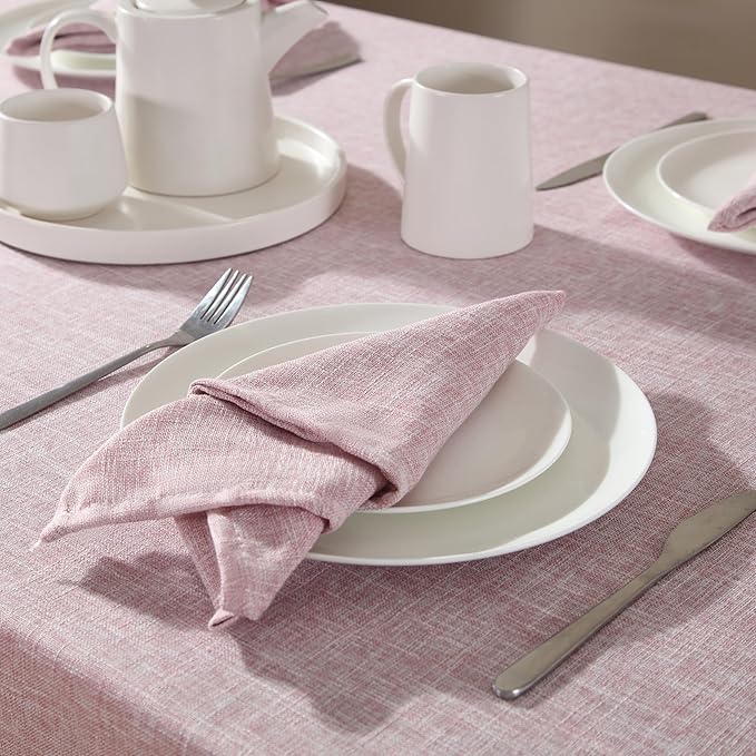 Laura Ashley Harper Luxuriously Smooth Fabric Tablecloth for Formal or Casual Dining, Holiday, Banquet, Wedding or Party, 60" x 120", Blush