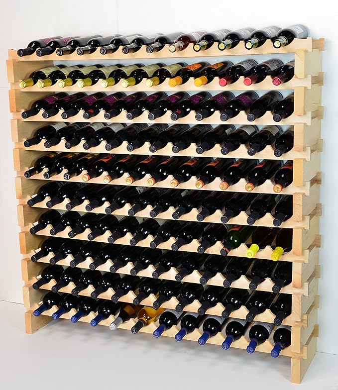 Modular Wine Rack Beechwood 48-144 Bottle Capacity 12 Bottles Across up to 12 Rows Newest Improved Model (120 Bottles - 10 Rows)