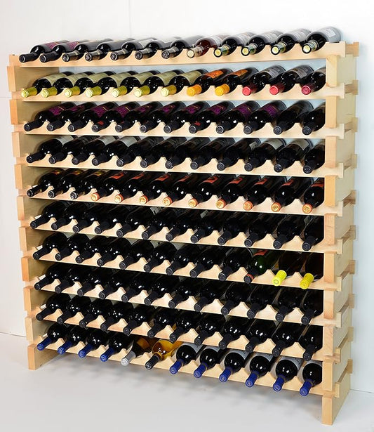 Modular Wine Rack Beechwood 48-144 Bottle Capacity 12 Bottles Across up to 12 Rows Newest Improved Model (120 Bottles - 10 Rows)