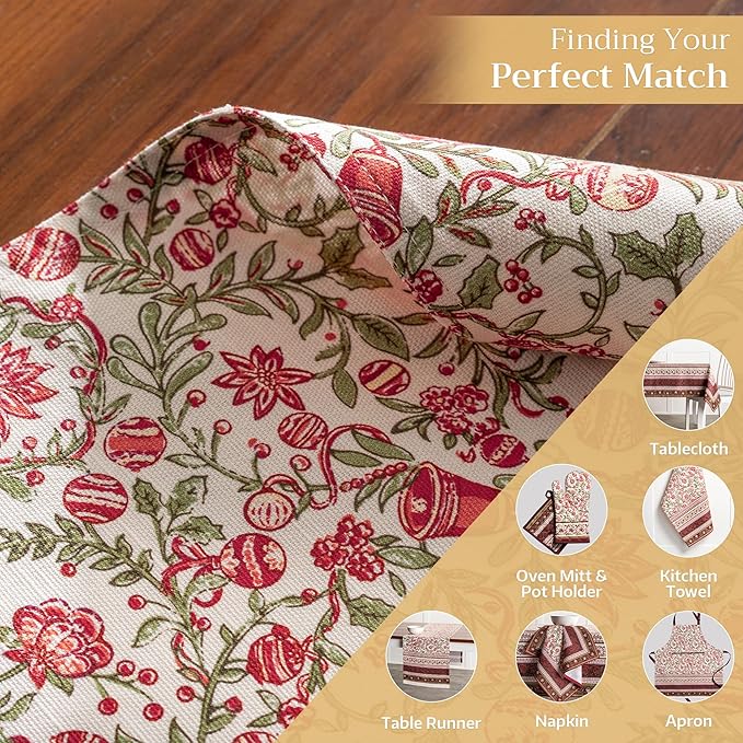 Maison d' Hermine Placemats Set of 4 100% Cotton Washable Cloth Place Mats, Reusable Table Mats for Thanksgiving Christmas Decorations Kitchen Dining Party Wedding (Reveillon Au Jardin, 13" x 19")
