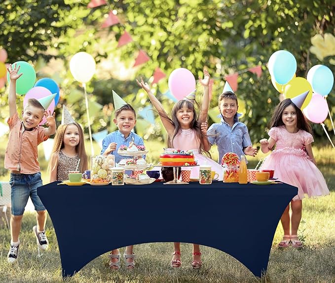 Utopia Kitchen 6ft Spandex Table Cloth Rectangle [1 Pack, Navy Blue] 200GSM Premium Stretch, Lycra, Washable and Wrinkle Resistant Table Cover Fitted for Event, Wedding, Banquet [72Lx30Wx30H Inch]