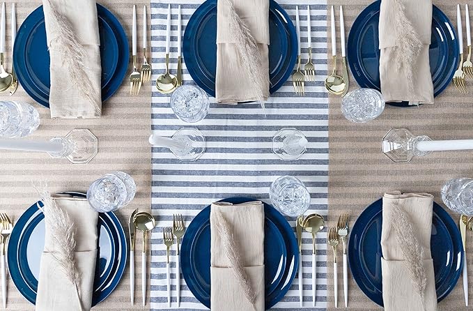 [30 Pack 6.3''] Dark Blue Plastic Party Plates Edge Collection Premium heavyweight Elegant Disposable Tableware Dishes