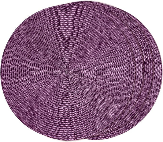 FunWheat Round Braided Placemats Set of 4 Table Mats for Dining Tables Woven Washable Non-Slip Place mats 15 inch(Purple,4pcs)