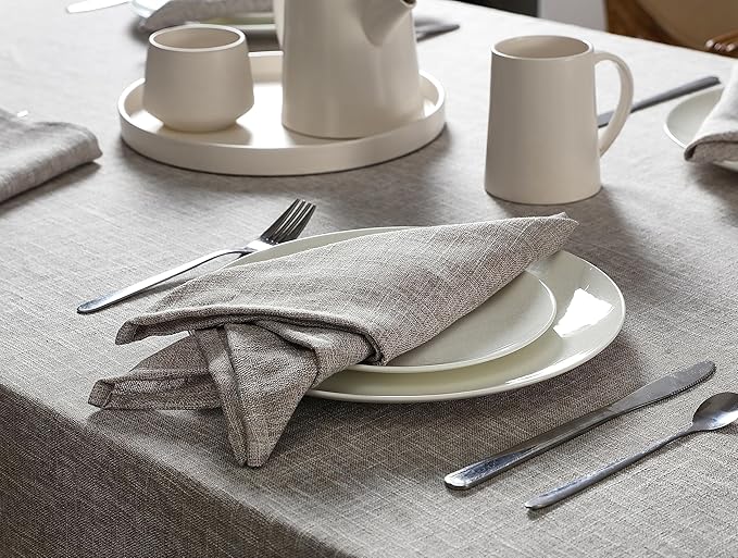 Laura Ashley Harper Luxuriously Smooth Fabric Tablecloth for Formal or Casual Dining, Holiday, Banquet, Wedding or Party, 60" x 144", Taupe