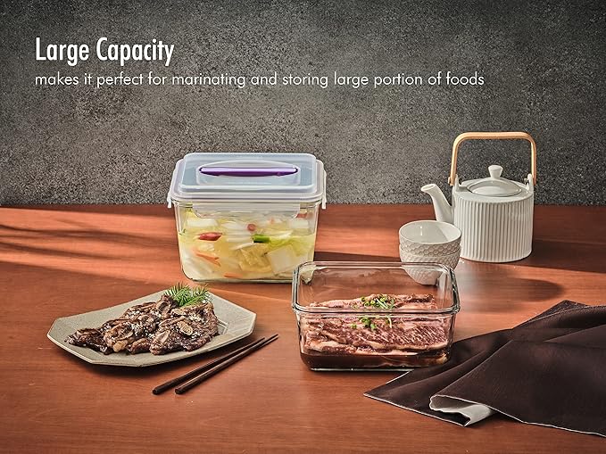 GLASSLOCK 125 Oz Glass Food Storage set of 2 ??Large Capacity, Airtight & Leak-Proof, BPA Free Lid with Carry Handle, Microwave, Dishwasher, Fridge & Freezer Safe, Marinating, Sauce, Fruit Storage