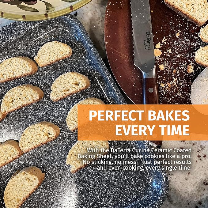DaTerra Cucina - Nonstick Ceramic Coated Baking Sheet Twin Pack ??16" x 11" x 1" Professional Grade, PTFE, Cadmium, Lead & PFOA Free, Oven Safe, Ideal for Baking, Roasting & Cooking