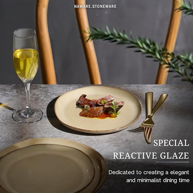 HaWare Stoneware Salad Plates Set of 6, 7.9??Heavy Duty Ceramic Plates, Reactive Glaze Dinnerware for Home Restaurant, Chip and Scratch Resistant, Microwave and Dishwasher Safe, Reactive Sandy Khaki