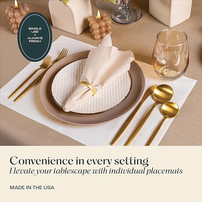 Disposable White Paper Placemats for Dining Table - 100-Pack 18" x 12" Cloth-Like Rectangle Paper Placemats for Baby, Kids, Party Or Weddings.