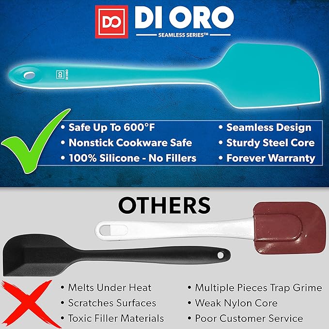 DI ORO Silicone Spatula Set - Rubber Kitchen Spatulas for Baking, Cooking, & Mixing - 600째F Heat-Resistant & BPA Free Silicone Scraper Spatulas for Nonstick Cookware - Dishwasher Safe (3pc, Teal)