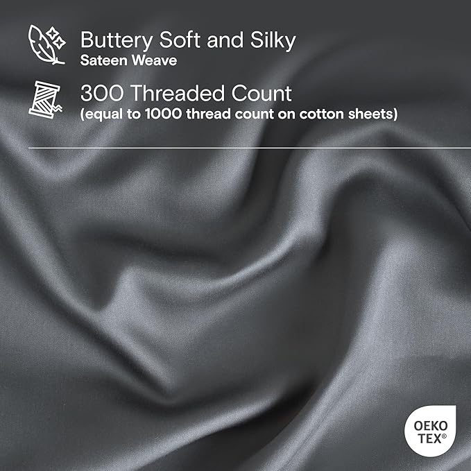 DOZ Sheet Set, 100% Viscose derived from Bamboo, Organically Grown, Buttery Soft, Cooling Sheets, High GSM, Deep Pockets - 4 Piece - 2 Pillowcases 1 Fitted 1 Top Sheet (Storm, Queen)