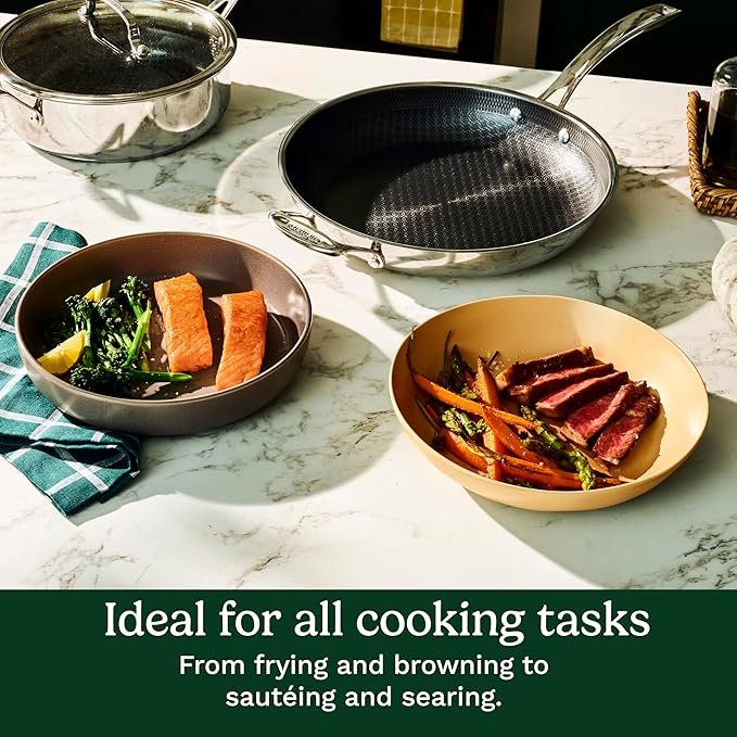 Cuisinart FusionPlus Nonstick Stainless Steel Cookware Set, 5-Piece Skillet Cooking Set with PFAS-Free PURELYSEAR Ceramic Non Stick Technology, Scratch Proof, Cool Grip Handles, Dishwasher Safe