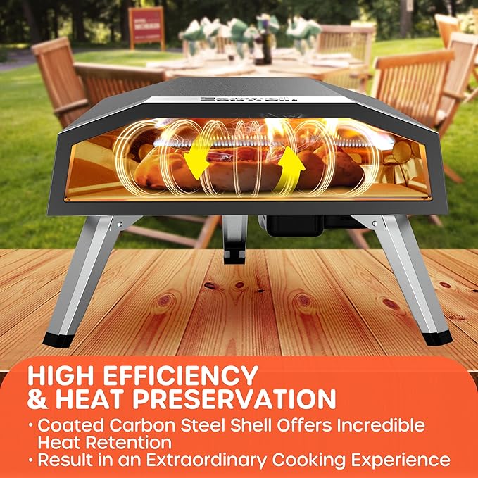 16" Outdoor Gas Pizza Oven, 80-Second Outdoor Camping Pizza Maker | with Gas Hose & Regulator, Pizza Stone, Pizza Peel, Pizza Cutter, Infrared Thermometer, Propane Grill Reaches 930째F (16 inch)