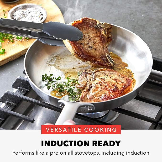GreenPan x Bobby Flay Stainless Steel 10??& 12??Frying Pan Skillet Set, Induction Compatible, Durable, Dishwasher Safe, Oven & Broiler Safe 400째F, Tri Ply Clad Pans, Heat Responsive Core, 2-Piece Set