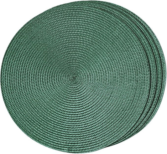 FunWheat Round Braided Placemats Set of 4 Table Mats for Dining Tables Woven Washable Non-Slip Place mats 15 inch(Black Green,4pcs)