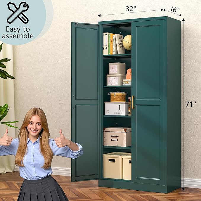 71??Metal Tall Kitchen Pantry Cabinet,Storage Cabinet with Doors and Adjustable Shelves,Modern Kitchen Hutch Cabinet,Freestanding Cupboard for Dining Living Room