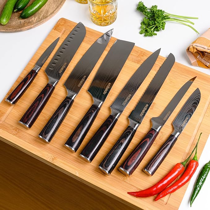Seido Knives Master Chef Knife Set, 8-Piece Kitchen Knife Set, High-Carbon Stainless Steel Handmade Culinary Knives, Professional Chef Knives, Kitchen Knife