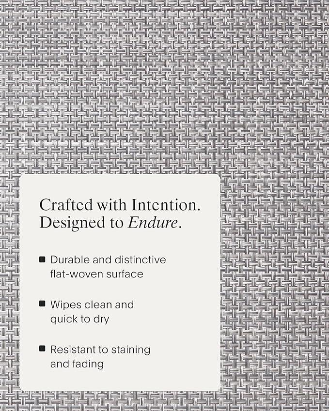 Chilewich Basketweave Placemats in Shadow - Set of 4 - Easy Care Woven Tabletop Textiles - Indoor/Outdoor - 15" Round