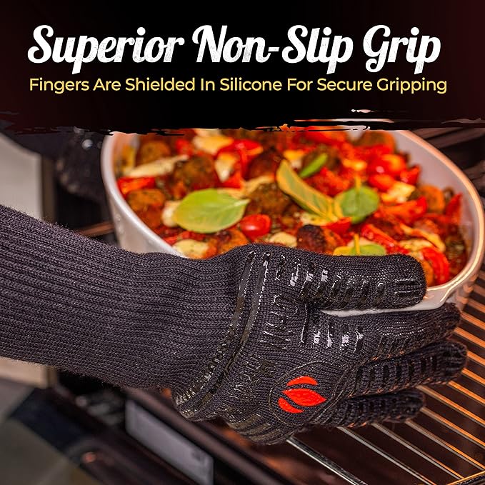 GRILL HEAT AID BBQ Grill Gloves Heat Proof for Grilling ??Fireproof 1472째F Heat-Resistant Grill Mitts for Outdoor Barbecue and Smoker, Campfire, Fire Pit, Oven Glove with Fingers for Baking Pizza