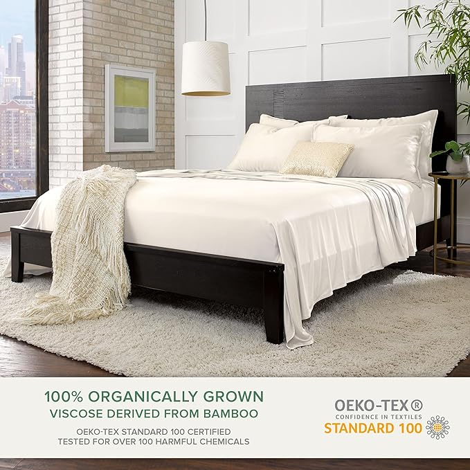 Pure Bamboo Twin Sheets, Genuine 100% Organic Viscose Derived from Bamboo Bed Sheet Set, Luxuriously Soft & Cooling, Double Stitching, 2 Year Quality Promise (Twin, Ivory)