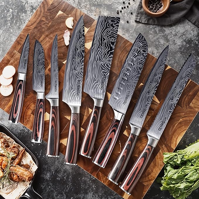 Seido Knives Master Chef Knife Set, 8-Piece Kitchen Knife Set, High-Carbon Stainless Steel Handmade Culinary Knives, Professional Chef Knives, Kitchen Knife