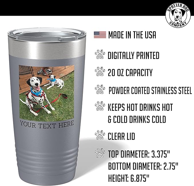 Personalized (17 Colors) 20oz Photo Picture Printed Insulated Stainless Steel Powder Coated Tumbler with Lid ??Customized Gift Idea for Her Women Him Men, Custom Coach Gifts Team Mom Dad (Gray)