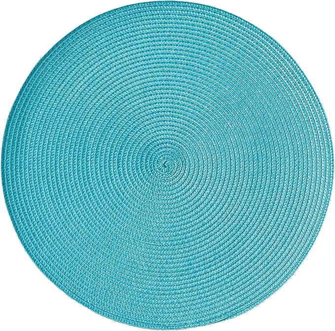 HODJOY Round placcemats Set of 6, Table mats for Indoor and Outdoor Dining Table, Washable Woven Non-Slip placemats, 15inch (Aqua)