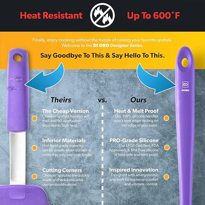 DI ORO Silicone Ladle ??Soup Ladle for Cooking & Serving Heat-Resistant - Large Kitchen Ladle Nonstick Cookware Safe - Soup Serving Spoon with Wide Bowl - Silicone Utensil Dishwasher Safe (Lavender)
