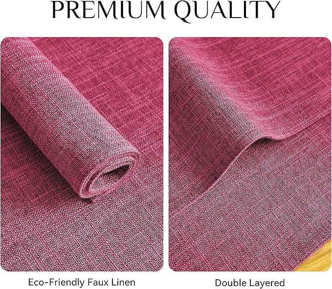 Softalker Faux Linen Placemats Set of 4-12 x 18 Inch, Heat Resistant Double Layered Durable Burlap Farmhouse Place Mats, Non-Slip Washable Rustic Table Mats for Dining, Kitchen, Party竊늁ink
