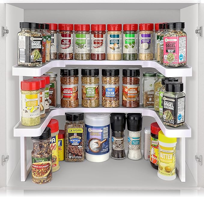 Spicy Shelf Premium ??Expandable 2-Tier Spice Rack Organizer for Cabinets & Pantry ??Adjustable Stackable Kitchen Seasoning Organizer ??Strong Non-Slip Cabinet Organizer for Spices, Bottles & More