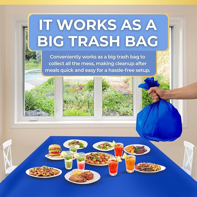 LEMON + Co. Blue Rectangle Table Cover Disposable Plastic Tablecloth 54 Inch. x 108 Inch. Premium Decorative Rectangle Table Cover 10 Pack
