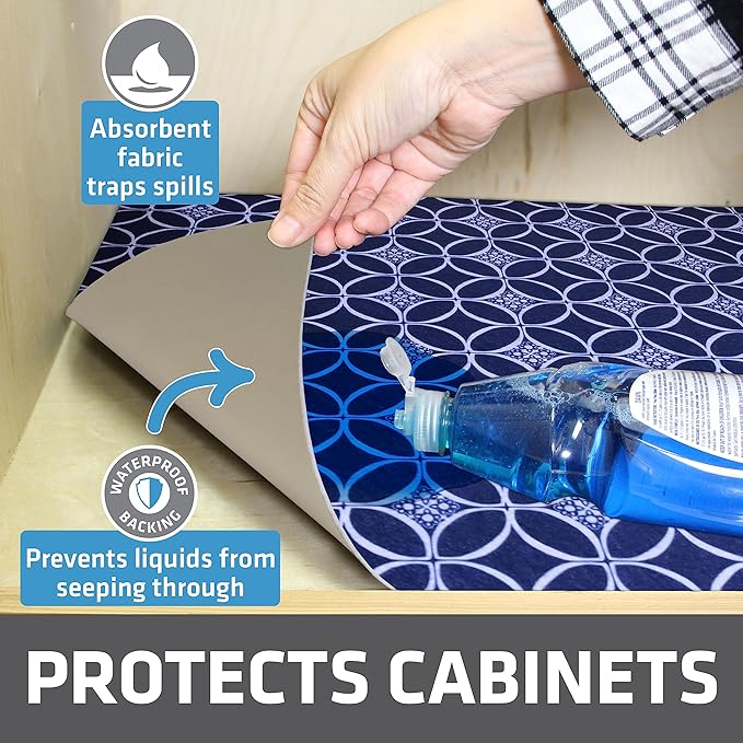 Drymate Premium XL Under Sink Mat, Waterproof Cabinet Protection Mats for Kitchen & Bathroom, Absorbent Shelf Liners, Slip-Resistant, Non-Adhesive, Machine Washable (USA Made)(24?쓝59??(Indigo)