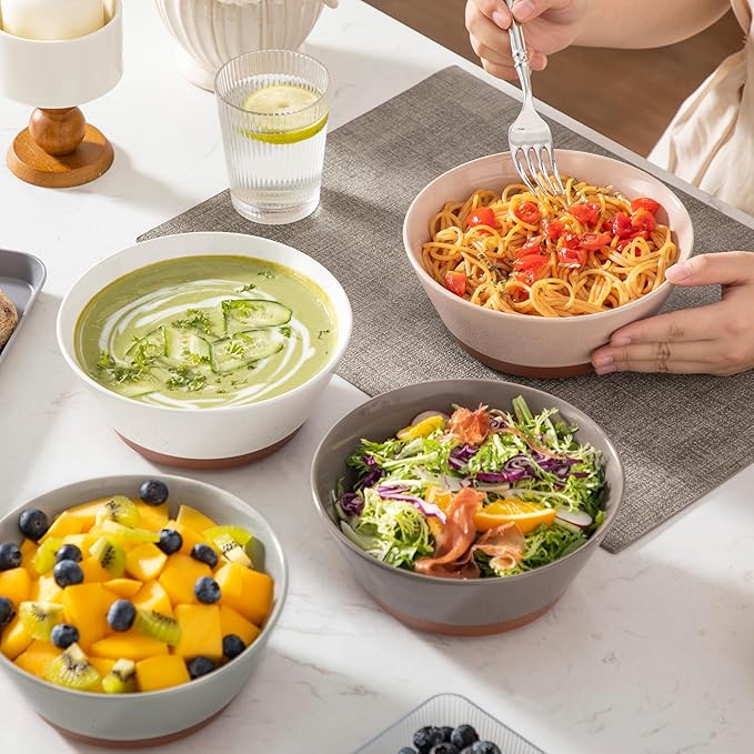 MALACASA Soup Bowls, Ceramic Salad Bowls Set of 4, 35oz Ceramic Bowls for Ramen, Cereal, Fruit and Pho, Microwave & Dishwasher Safe, Speckled Deep Bowls, Multicolor