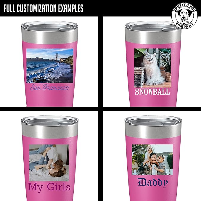 Personalized 20oz (17 Colors) Photo Picture Printed Insulated Stainless Steel Powder Coated Tumbler with Lid ??Customized Mom Mother's Day Gift Gift for Men, Custom Mum Women Dad Men (Pink)