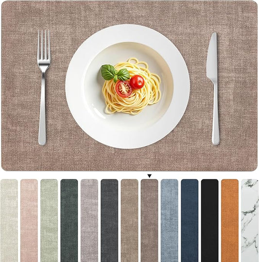 FROMHEART Faux Leather Placemats Set of 4?밯aterproof,Heat/Oil Stain-Resistant PU Table Mat?밨eversible,Non-Slip,Easy to Clean Place Mats for Kitchen,Dining,Indoor/Outdoor,(Dark Coffee,11.8" x 17")