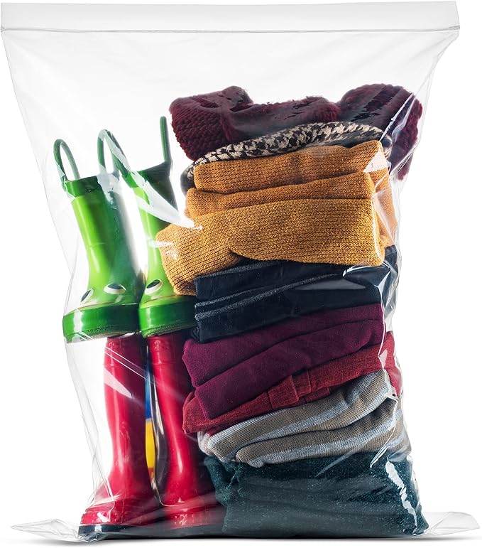 [ 50 COUNT ] Extra Large Jumbo Resealable Bags 10 Gallon ??2 Mill Thick Storage Bags ??Great for Travel, Food, Storage & Organization - ZIPPER TOP ??Pack of 50 Bags??Size 24 x 24 Inches