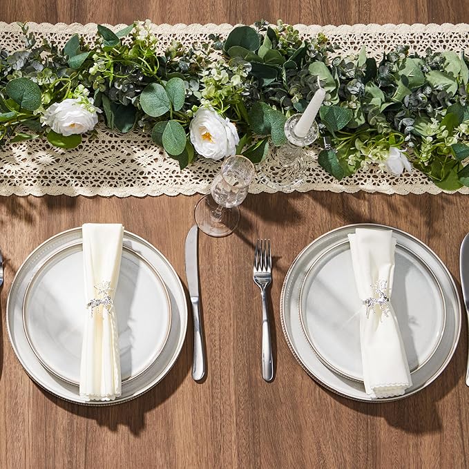 LIANYU 8 Piece Stoneware Plates and Bowls Dishes Set for 2, Dinnerware Sets with Pasta Bowls, Ribbed Dining Ware Dishware for Home Wedding, Microwave and Dishwasher Safe, Dawn Beige