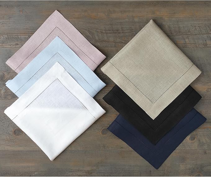 Solino Home Linen Napkins Set of 4 - Classic Hemstitch 100% Pure Linen Avocado Green Dinner Napkins Cloth 20 x 20 Inch for Winter, Spring, Easter, St Patricks Day - Handcrafted and Machine Washable