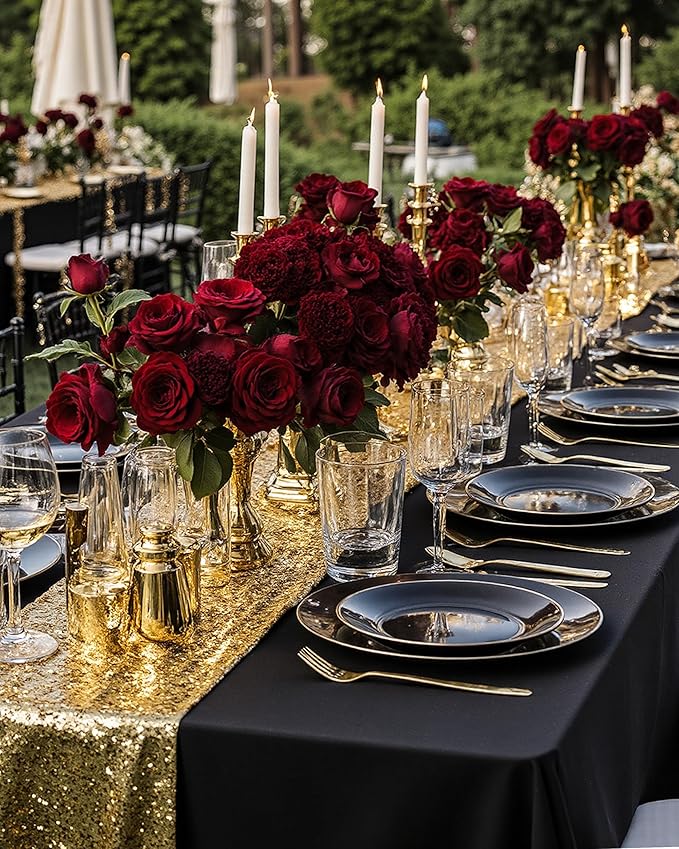 Nervure 100 Pieces Black Plastic Plates - 7.5inch Black Dessert Plates - Disposable Gold Plastic Plate - Disposable Plate Ideal for Wedding & Party & New Year