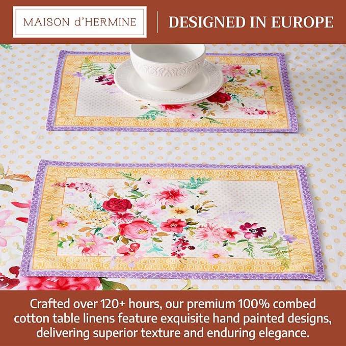 Maison d' Hermine Placemat 100% Combed Cotton Premium Cloth Placemats 13"x19" Decorative Washable Place Mats for Home, Kitchen, Dining, Cocktail Parties & Camping - Summer Joy (Set of 4)