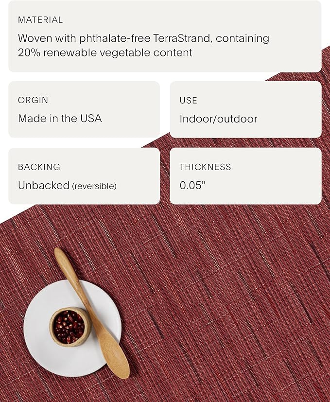 Chilewich Bamboo Placemats Set of 4 - Woven Oval Placemats - Reusable, Stain-Resistant, Indoor/Outdoor Tabletop Protection - 19" x 14" - Cranberry