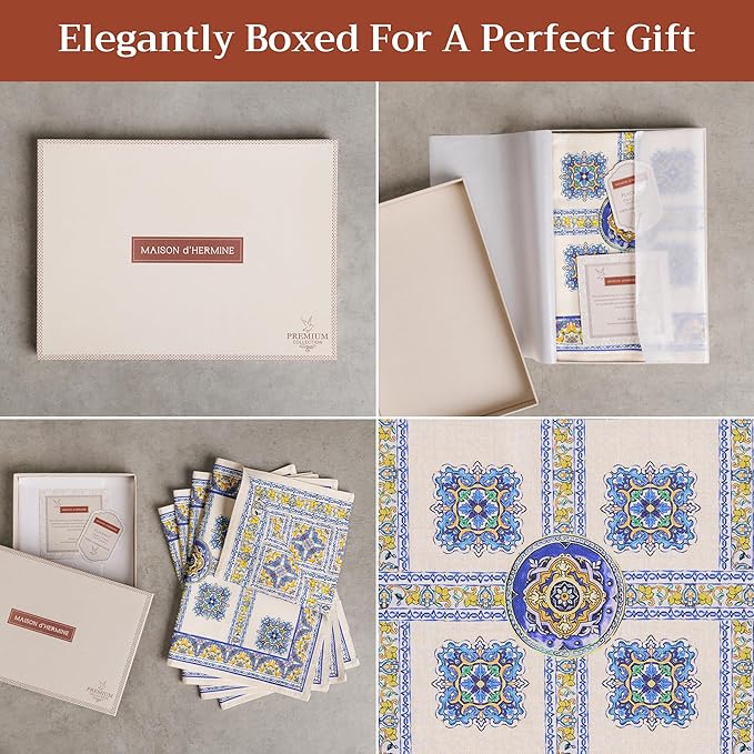 Maison d' Hermine Placemat 100% Combed Cotton Premium Cloth Placemats 13"x19" Washable Place Mats, Home, Kitchen, Dining, Cocktail Parties & Camping - Sciacca (Set of 4)