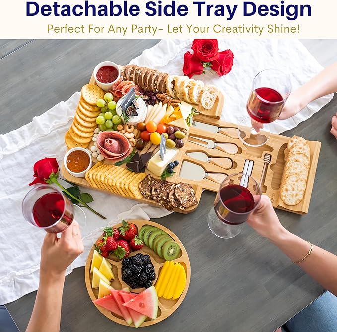 Large Charcuterie Boards Gift Set: Bamboo Cheese Board and Knife Set, Cheese Tray- Unique for Mom, 10 Host Accessories, House Warming, Christmas Gifts New Home, Wedding Gifts for Couple
