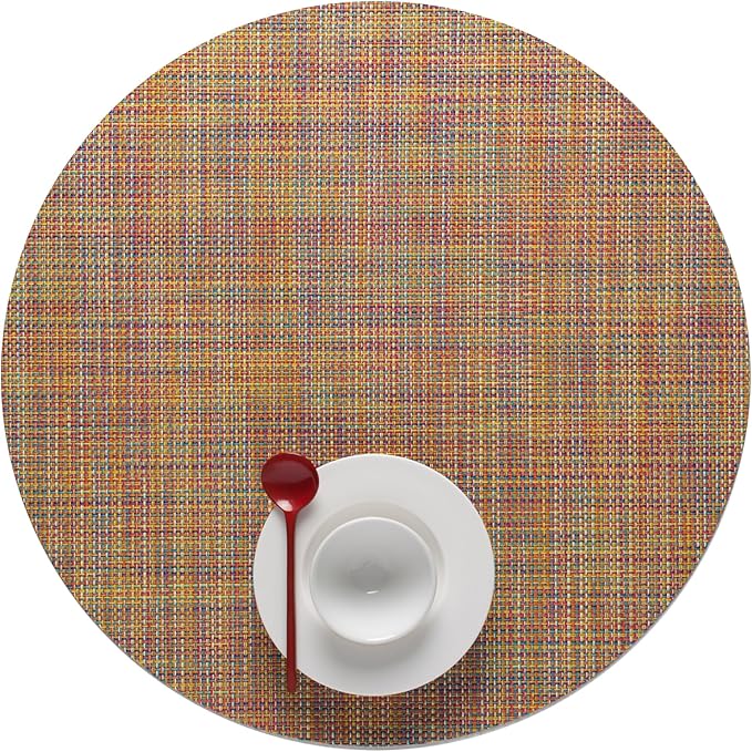Chilewich Mini Basketweave Placemats in Confetti - Set of 4 - Easy Care Woven Tabletop Textiles - Indoor/Outdoor - 15" Round