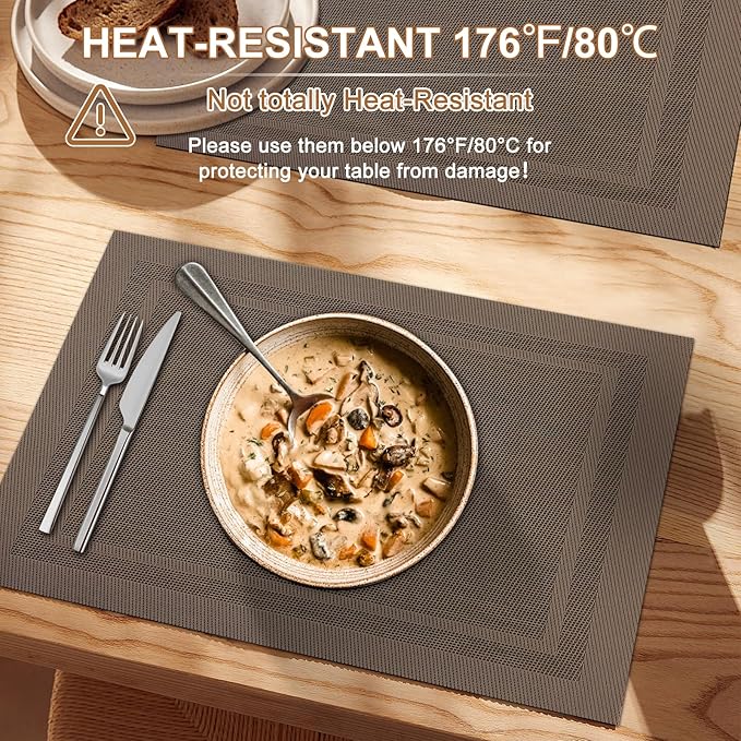 BETEAM Placemats Set of 8, Woven Vinyl Placemat for Dining Table Washable Wipeable Kitchen Place Mats Durable Indoor Outdoor Table Mats