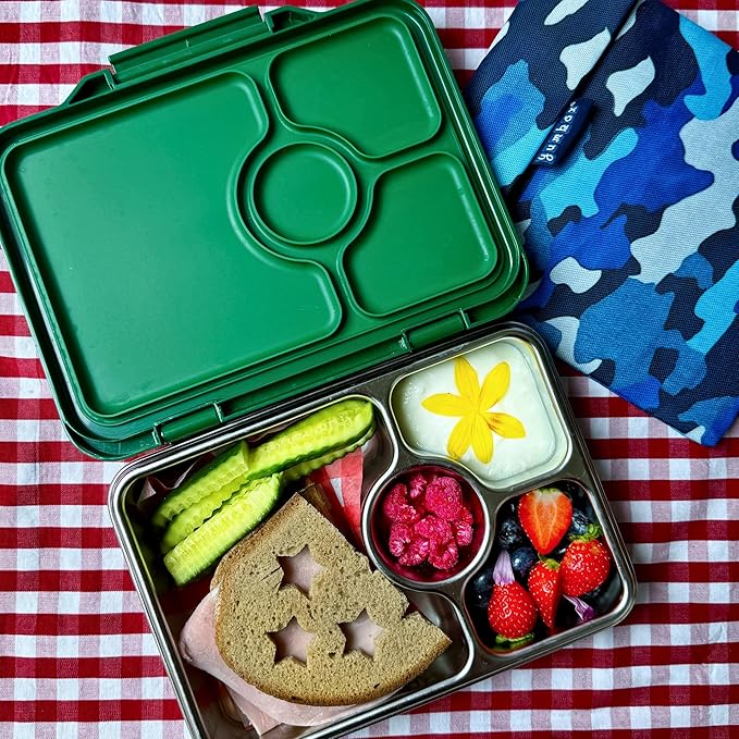 Yumbox Pr챗t Stainless Steel Bento Box with Leakproof Lunch Container, Sandwich Friendly Tray, Lunch Box for Kids, Adults, Travel (Dublin Green)