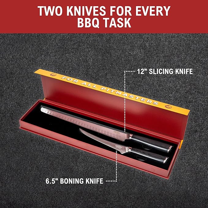 Smoke Kitchen BBQ Knife Set ??12" Brisket Slicing Knife & 6.5" Boning Knife ??VG-10 Steel, Full Tang, G10 Handle ??Trim, Slice & Carve Brisket, Ribs, Chicken, Pork ??Pitmaster Gift