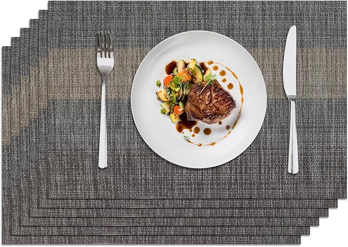 Privalace 18 x 12 inch, Set of 4 PVC Placemat, Non Slip Washable Dining Table Mats for Home Dinner Gatherings Daily Meals Kitchen Table Protection with Stylish Design, Black